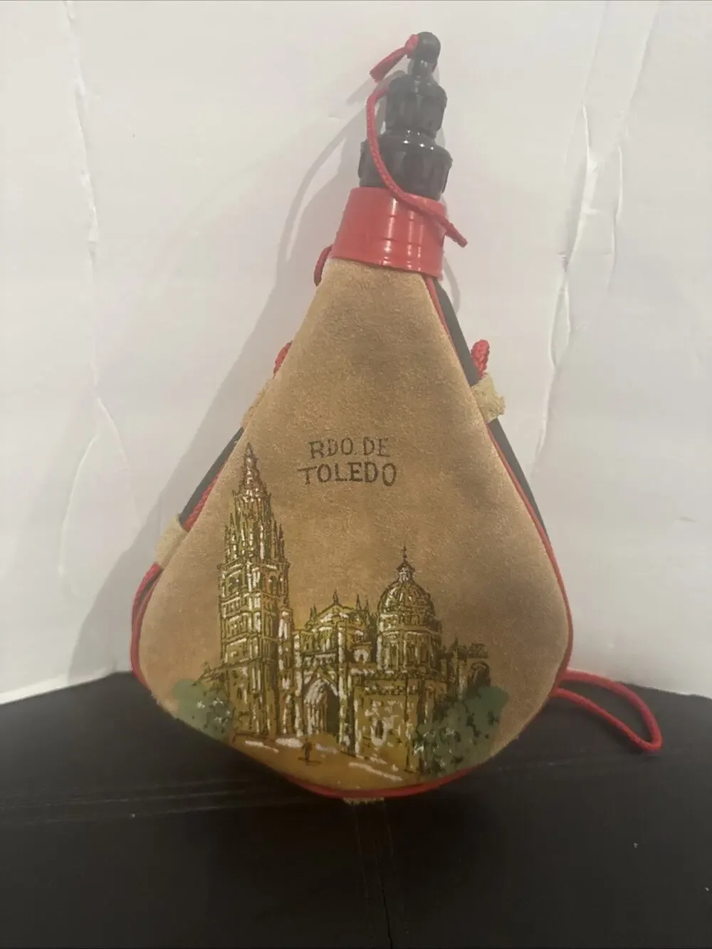 Vintage Spanish Leather Bota Wine Skin Recuerdo de Toledo Souvenir Flask Spain